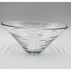 Gorham Kahala Glass Bowl 10.25" Italy Clear Swirl Serving Centerpiece Modern